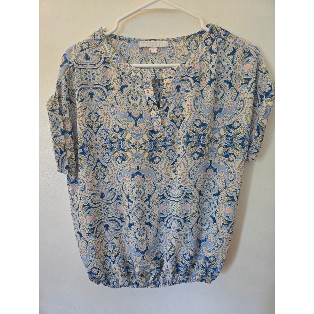 Juniper + Lime Paisley Bubble Hem Blouse Neck Top Small, cottagecore, romantic